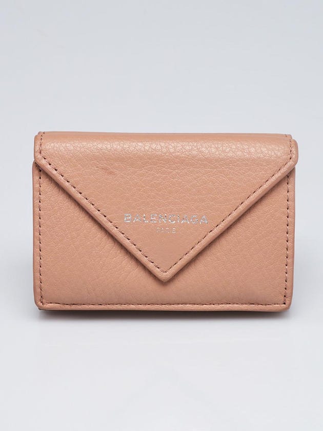 Balenciaga Rose Des Sables Calfskin Leather Papier Mini Wallet