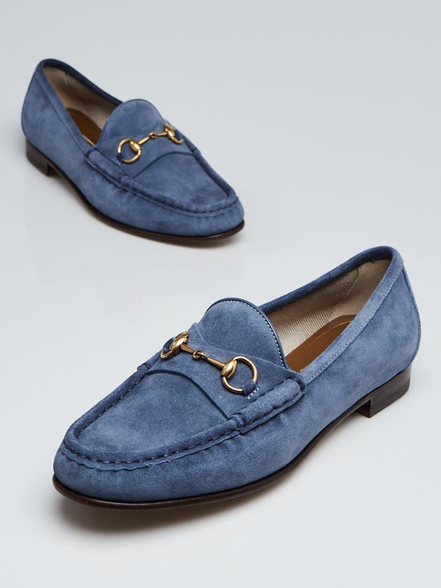 Gucci Thunder Blue Suede Horsebit Loafers Size 8/38.5