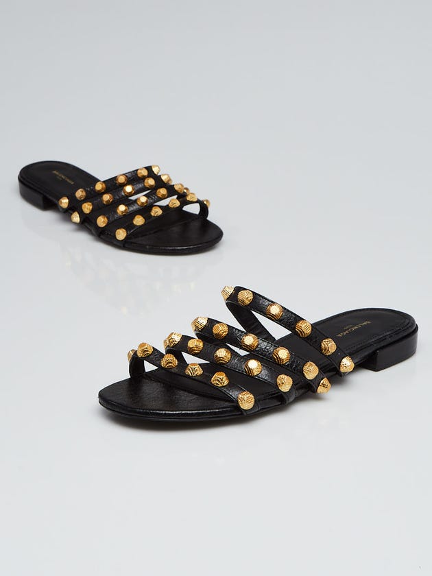 Balenciaga Black Leather Giant 12 Gold Slide Sandals Size 6/36.5