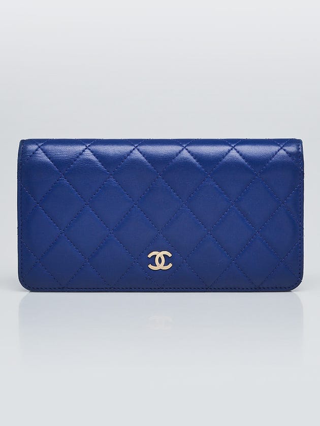 Chanel Blue Quilted Lambskin Leather CC L Yen Wallet