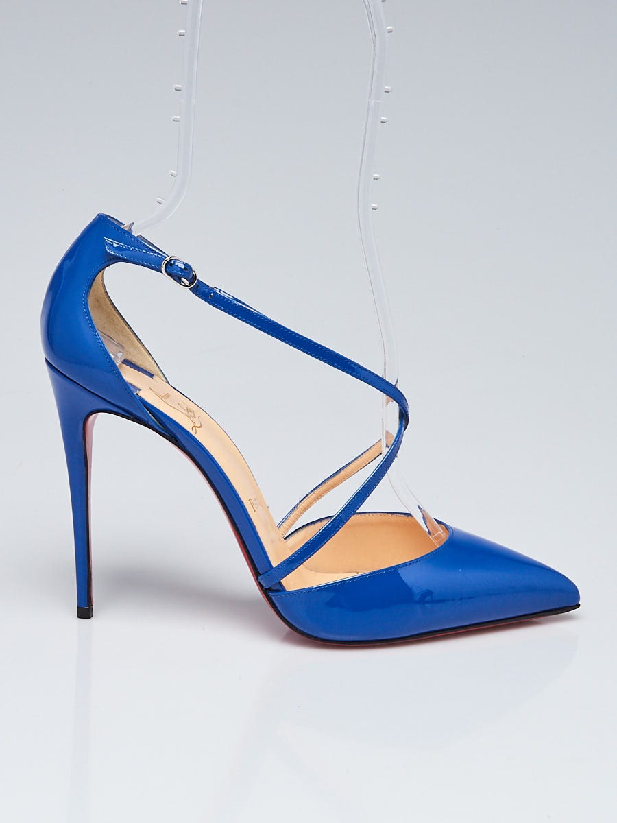 Christian Louboutin Blue Patent Leather Crosspiga 120 Pumps Size 9