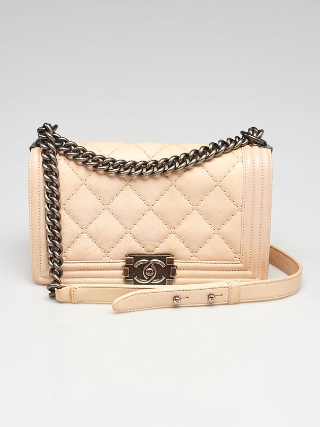 Chanel Beige Clair Diamond Stitch Leather Medium Boy Bag