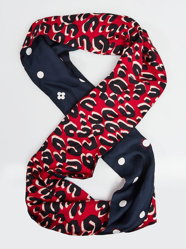 Louis Vuitton Navy Blue/Red Leopard Silk Snood Infinity Scarf