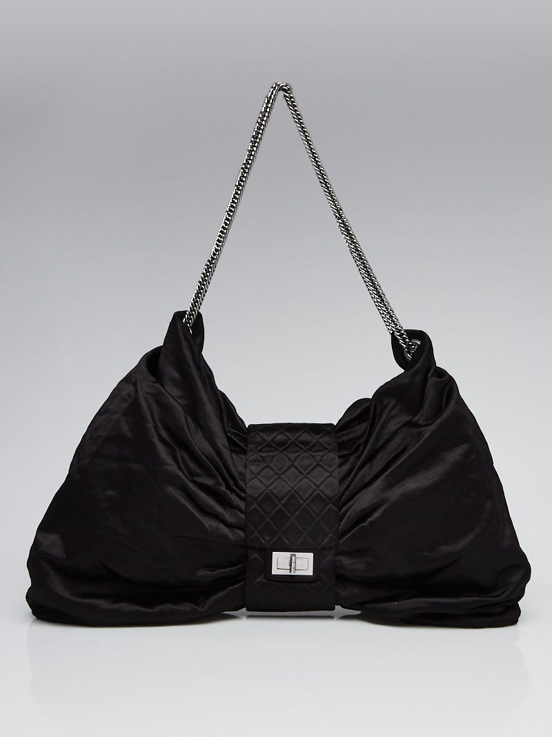 Chanel Black Satin Jumbo Bow Chain Shoulder Bag - Yoogi's Closet