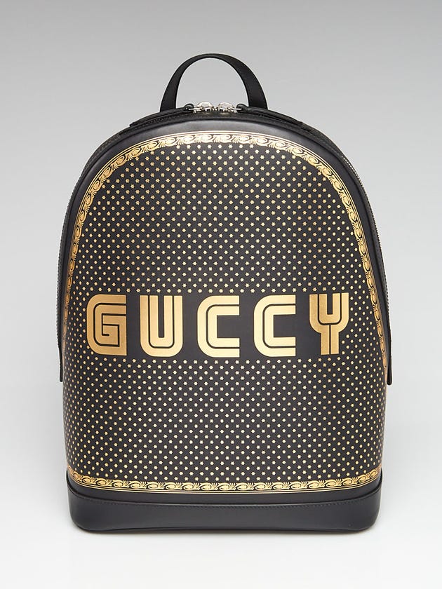 Gucci Black Leather "GUCCY" Sega Backpack Bag