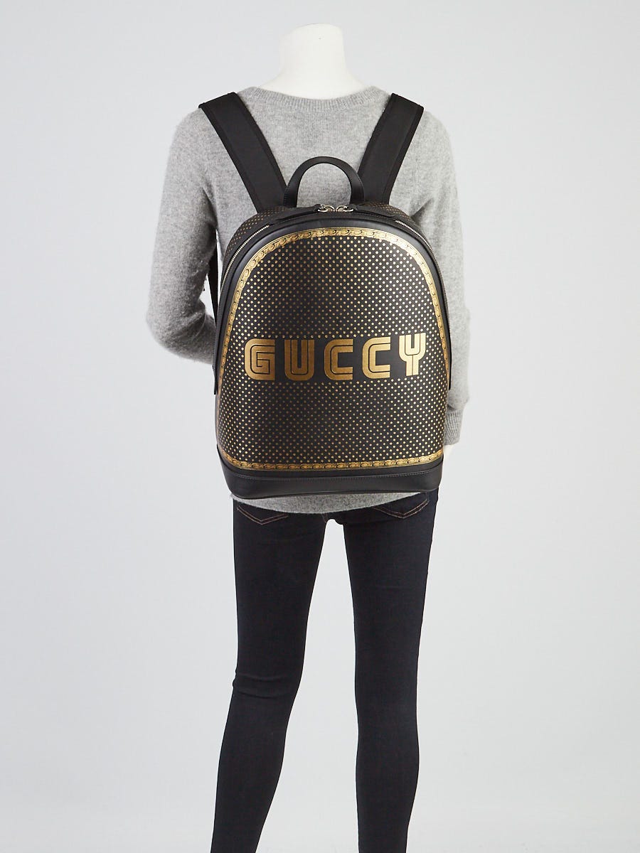 Gucci Black Leather "GUCCY" Sega Backpack Bag