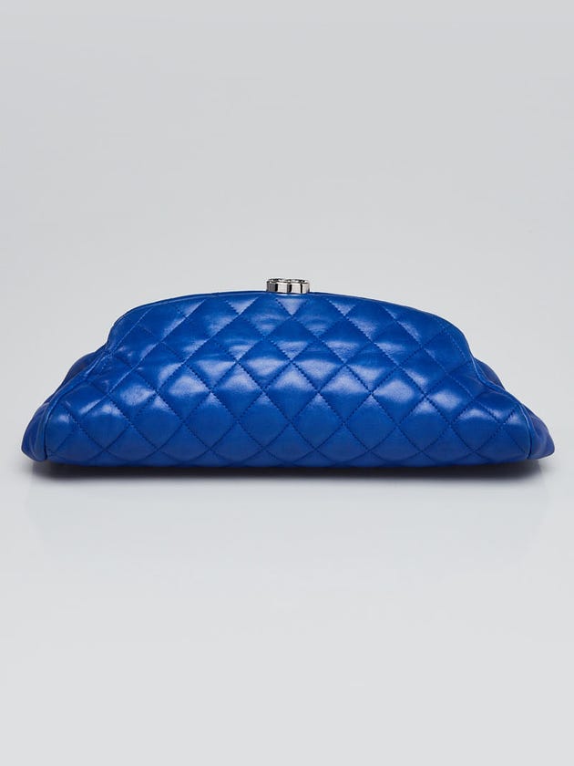 Chanel Blue Quilted Lambskin Leather Timeless Clutch Bag