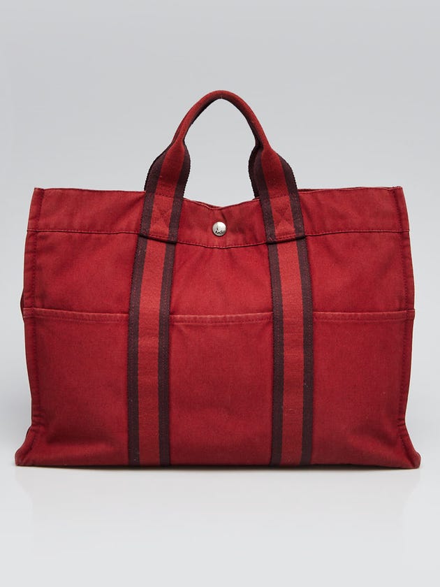 Hermes Red Canvas Fourre Tout Holdall MM Tote Bag