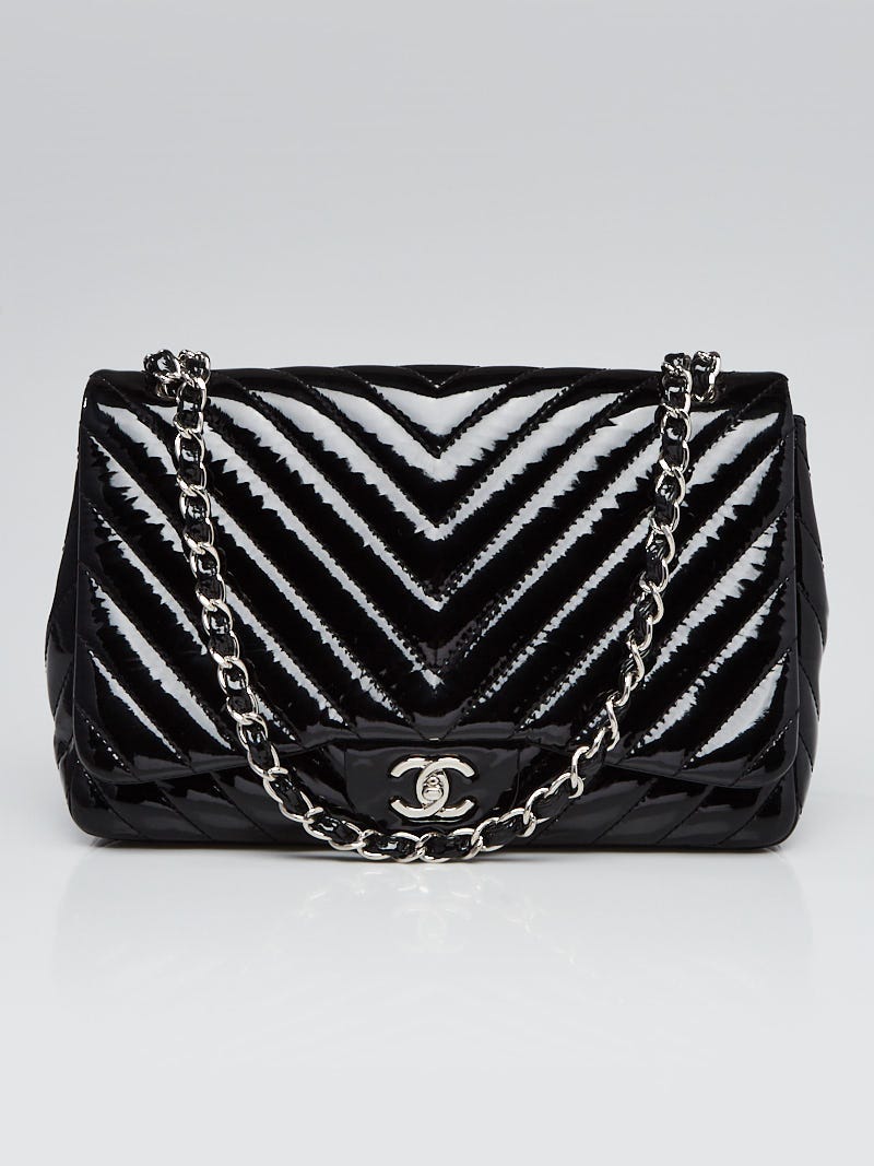 Chanel Black Chevron Quilted Leather Large Single Flap Bag