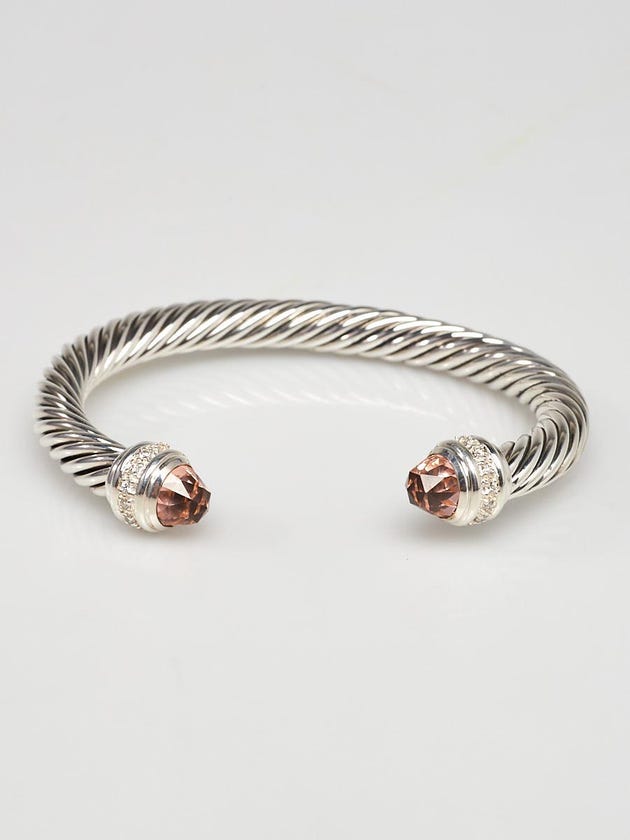 David Yurman 7mm Sterling Silver and Morganite with Diamonds Cable Classics Bracelet
