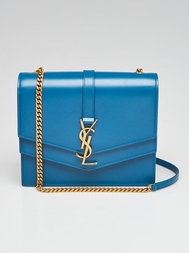 Yves Saint Laurent Blue Smooth Leather Sulpice Triple V-Flap Medium Crossbody Bag