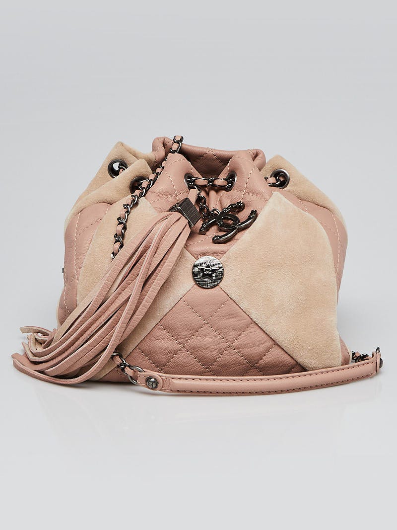 Chanel Pink Leather and Suede Patchwork Small Drawstring Bag - Yoogi's  Closet
