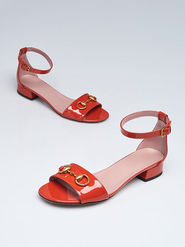 Gucci New Rust Patent Leather Horsebit Sandals Size 8/38.5