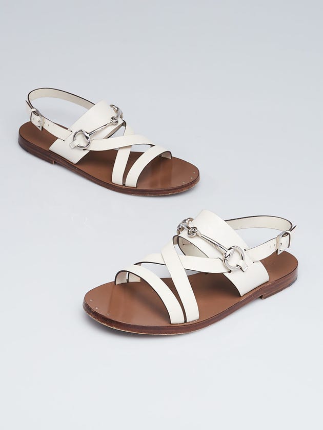 Gucci White Leather Horsebit Open Toe Flat Sandal Size 8.5/39