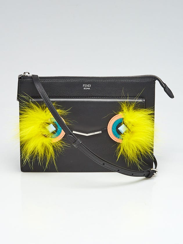 Fendi Black Leather Monster Clutch Bag 8M0369