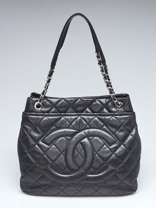 Chanel Black Glazed Quilted Timeless Soft Shopping Tote Bag