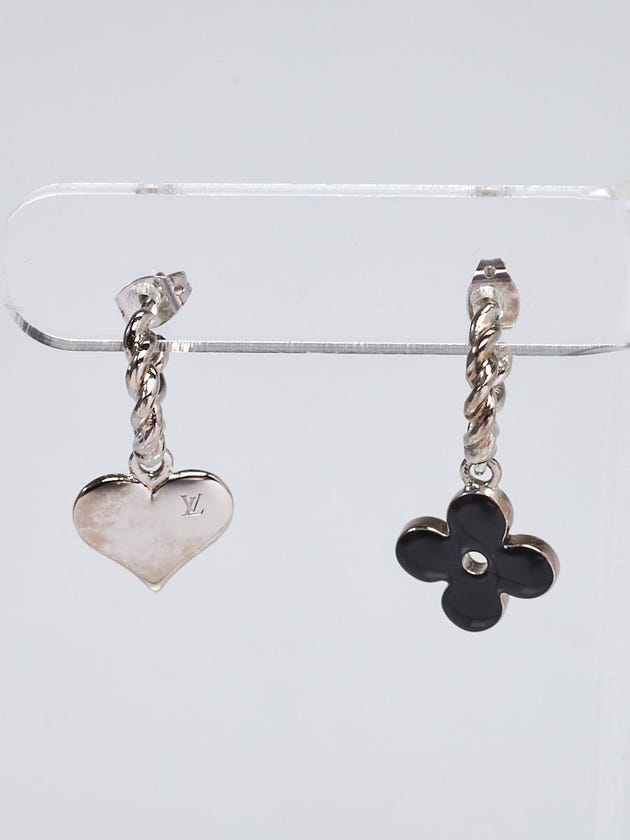 Louis Vuitton Silvertone Metal and Black Enamel Sweet Monogram Charms Set of Three Earrings
