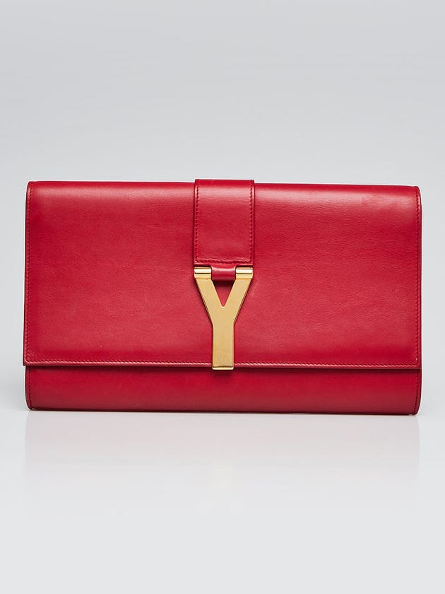Yves Saint Laurent Red Leather Ligne Y Clutch Bag