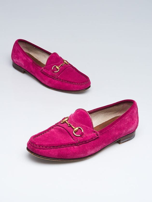 Gucci Queen Bloom Pink Suede Horsebit Loafers Size 8/38.5