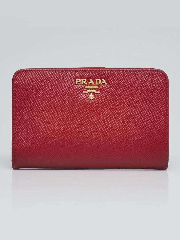 Prada Red Saffiano Metal Leather Lampo Wallet 1M1225