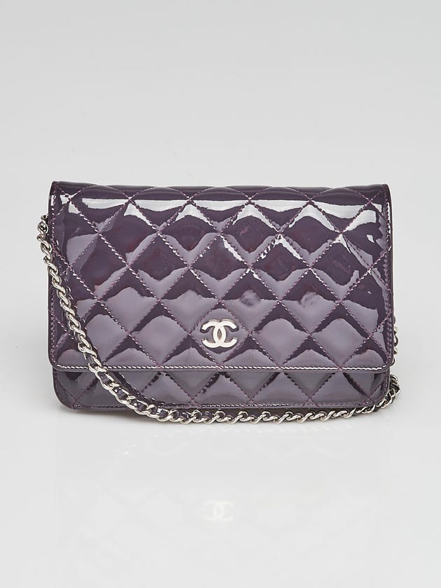 Chanel Dark Purple Quilted Patent Leather Classic WOC Clutch Bag