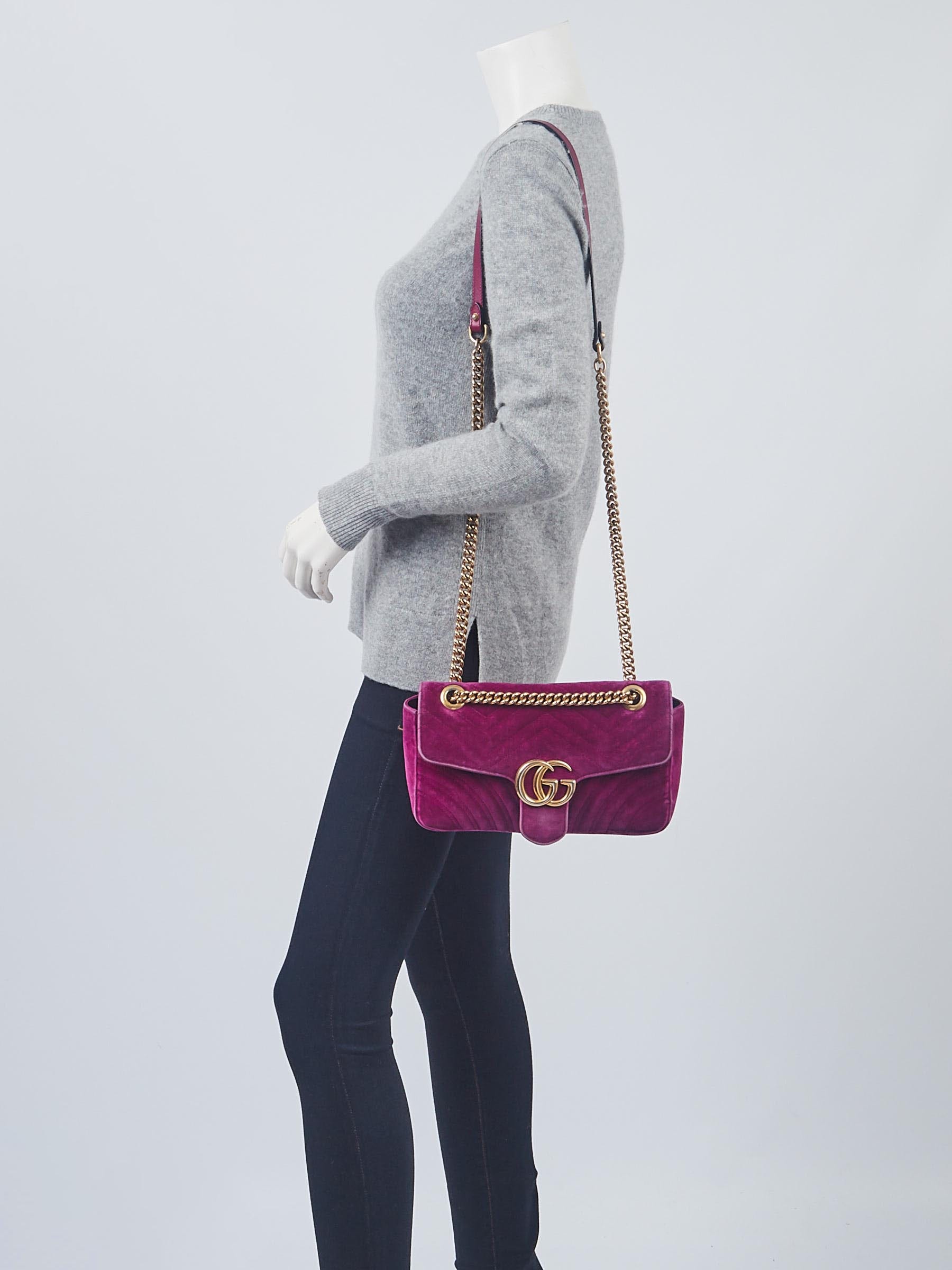 Outfit: Gucci marmont fuchsia velvet bag
