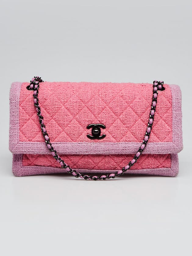 Chanel Pink/Purple Quilted Tweed Accordion Flap Bag