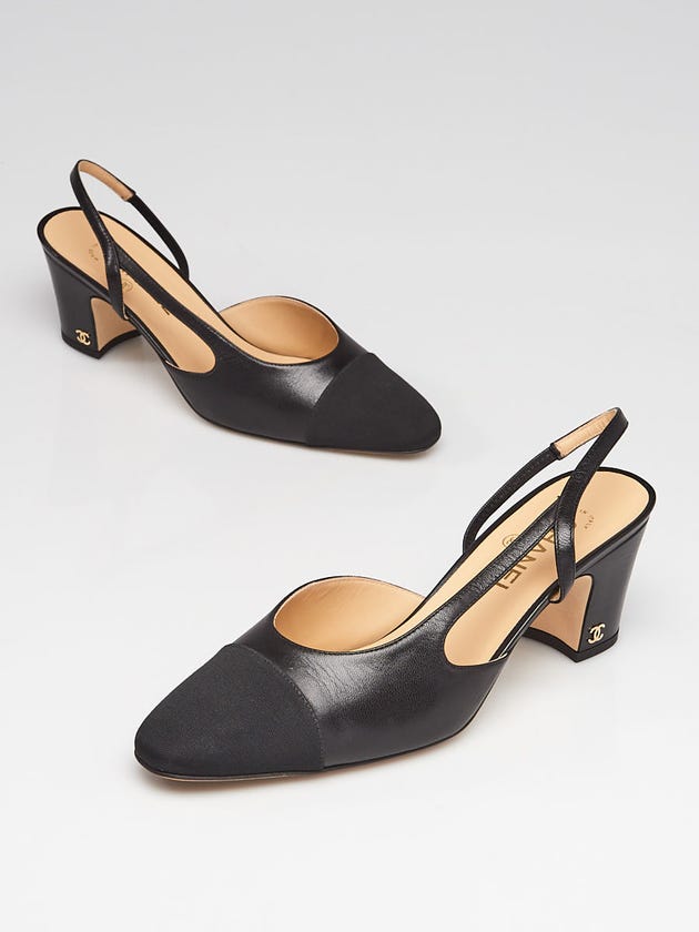 Chanel Black Leather Cap-Toe Slingback Pumps Size 9.5/40