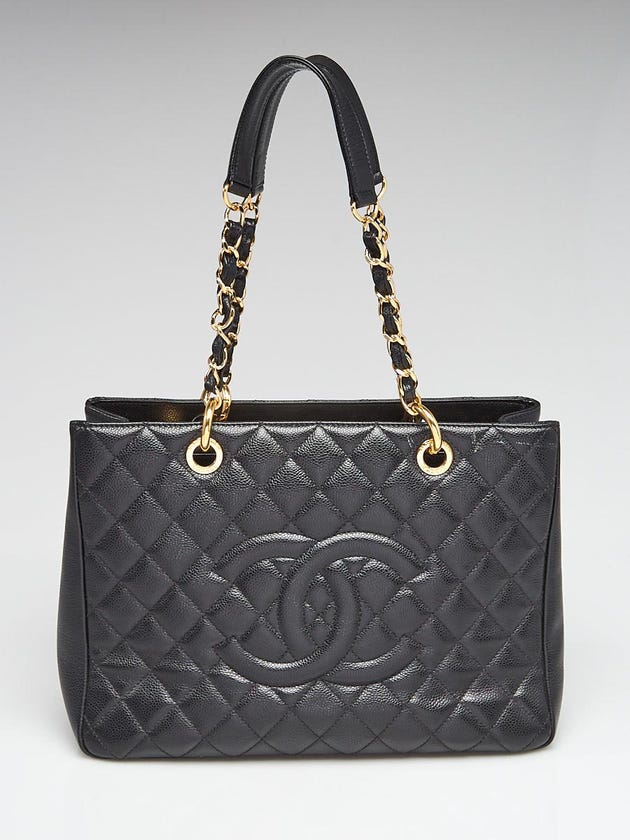 Chanel Black Quilted Caviar Leather Grand Shopping Tote Bag