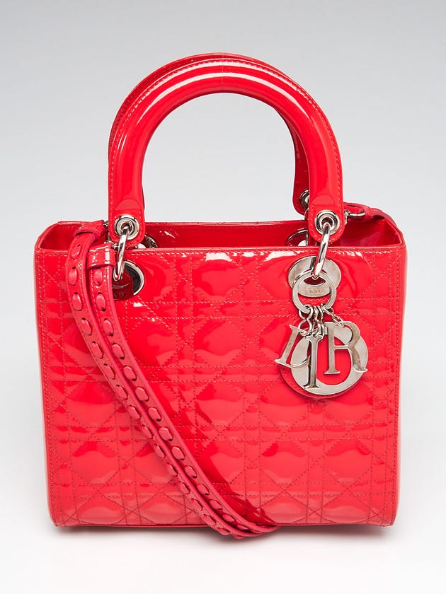 Christian Dior Red Cannage Quilted Patent Leather Medium Lady Dior Bag