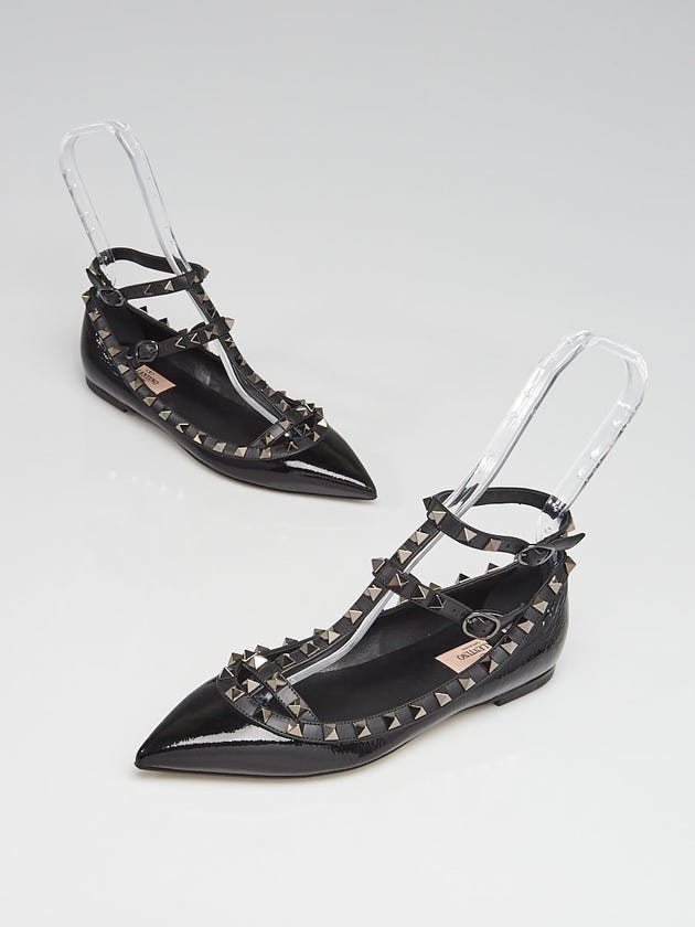 Valentino Black Patent Leather Rockstud Noir Cage Flats Size 6.5/37