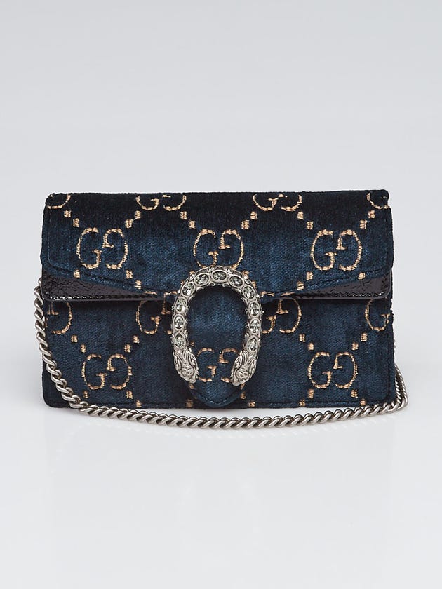 Gucci Blue/Black GG Velvet Super Mini Dionysus Chain Bag