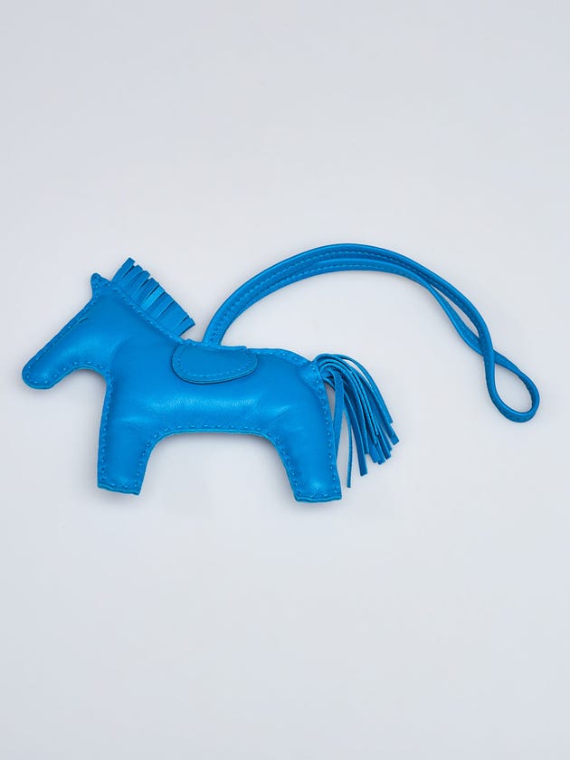 Hermes Bleu Zanzibar Milo Lambskin Leather GriGri Rodeo Horse MM Bag Charm