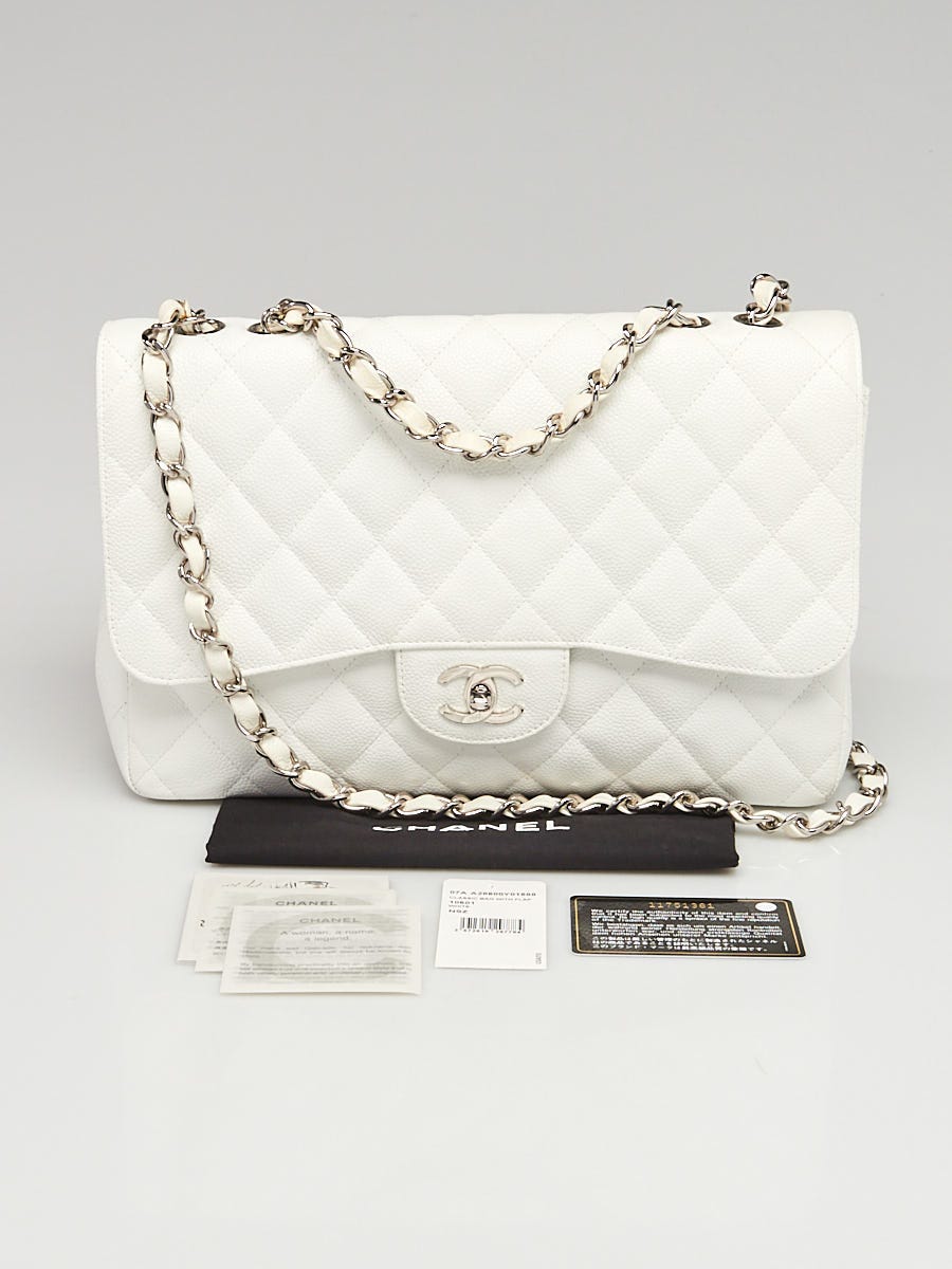 Chanel White Quilted Caviar Leather Classic Single Jumbo Flap Bag - Yoogi's  Closet