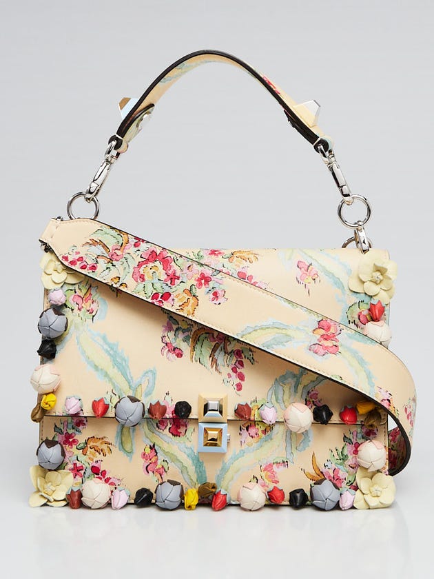 Fendi Yellow Multicolor Floral Print Leather Kan I Shoulder Bag 8BT283