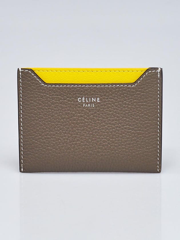 Celine Dark Beige/Yellow Drummed Calfskin Leather Card Holder