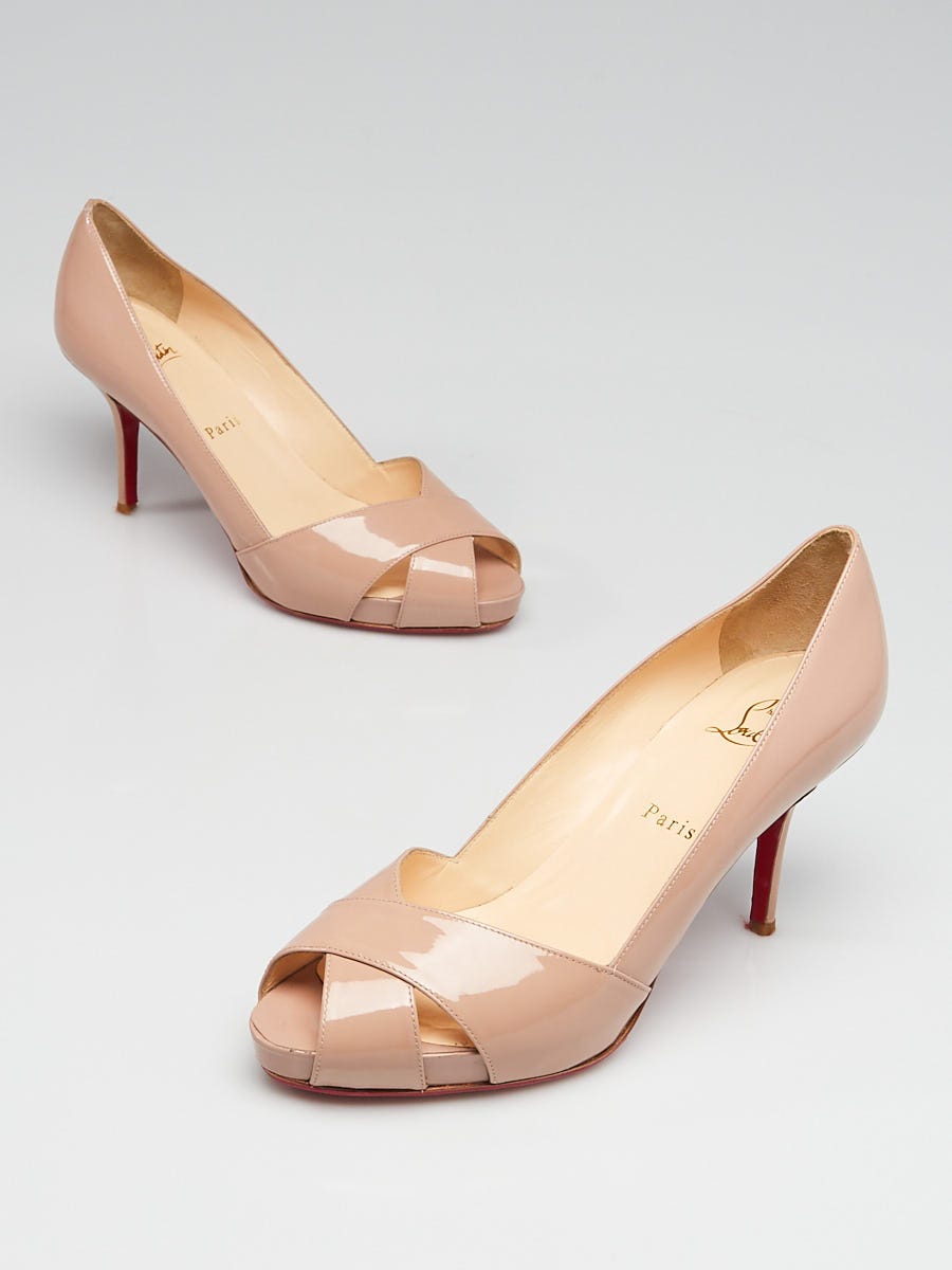 Christian Louboutin Beige Patent Leather Lady Peep Toe Platform Pumps Size  38