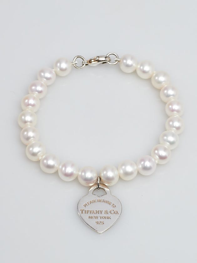 Tiffany & Co. Pearl and Sterling Silver Return to Tiffany Heart Tag Bracelet