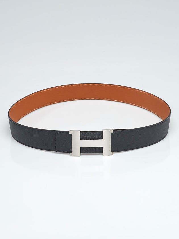 Hermes 42mm Black/Gold Epsom Leather Brushed Palladium Plated Constance H Belt Size 100