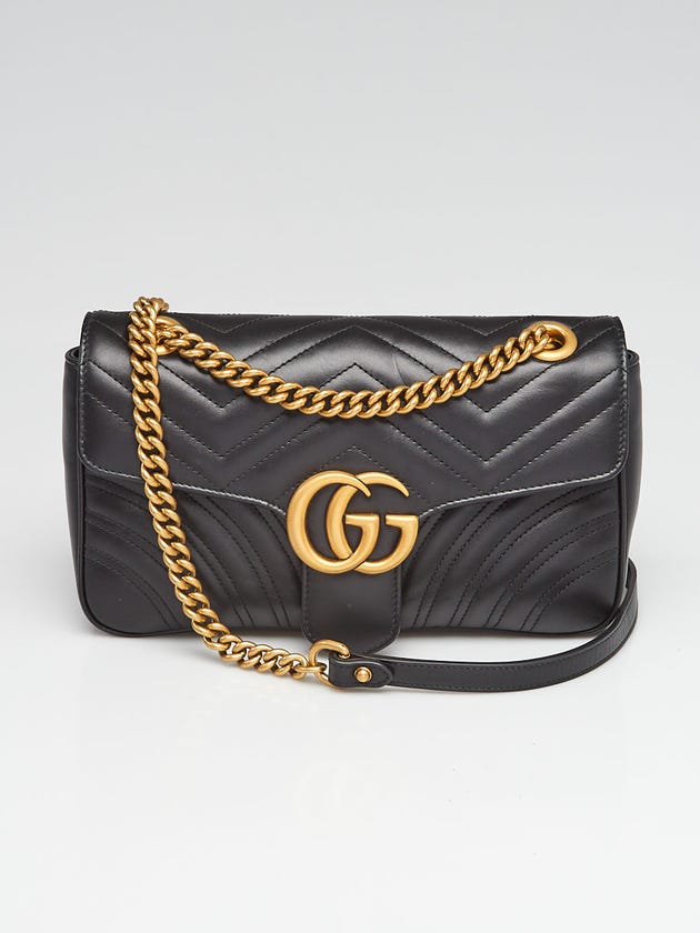 Gucci Black Quilted Leather GG Marmont Small Matelasse Shoulder Bag