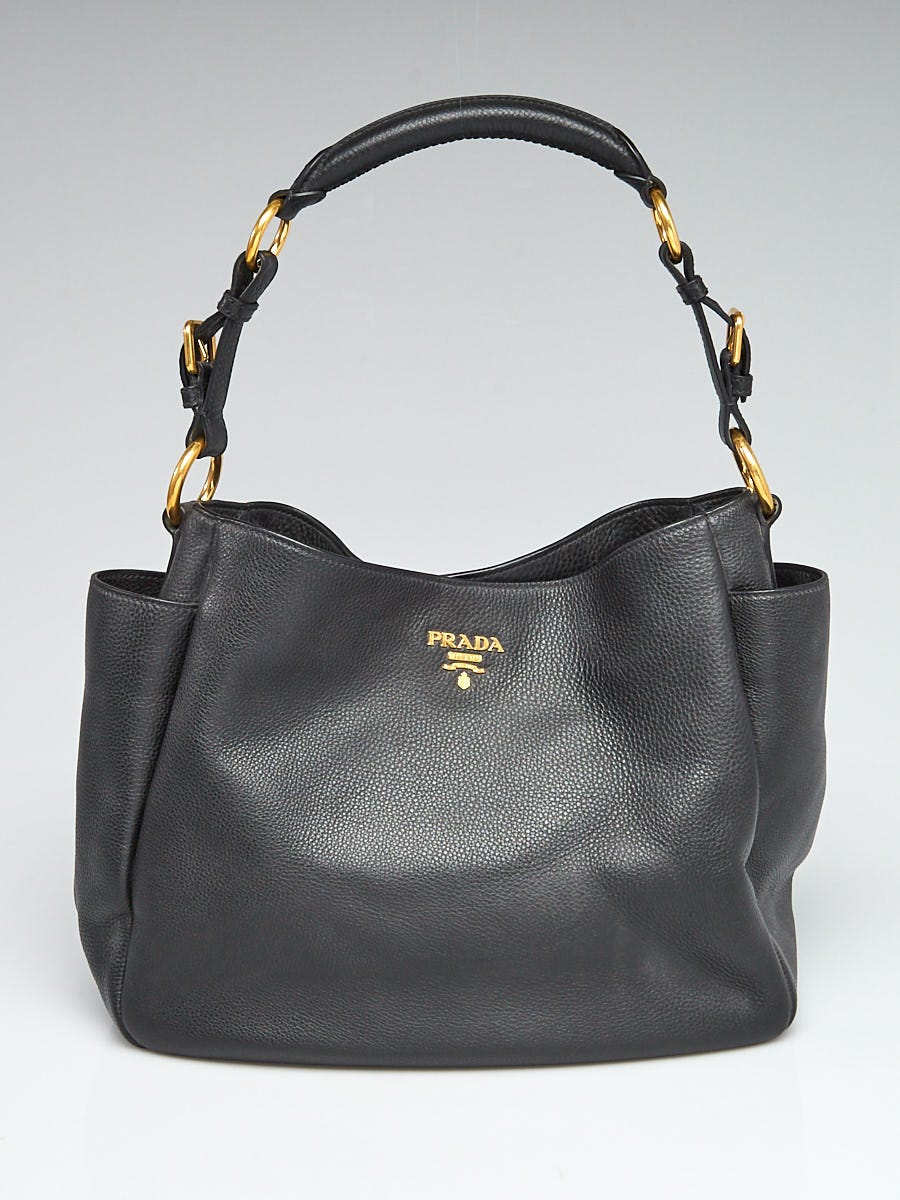 Prada Black Vitello Daino Pebbled Leather Hobo Bag BR4863 Yoogi s Closet