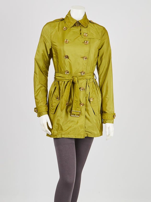 Burberry Green Nylon Double Breasted Rain Jacket Size 4/38