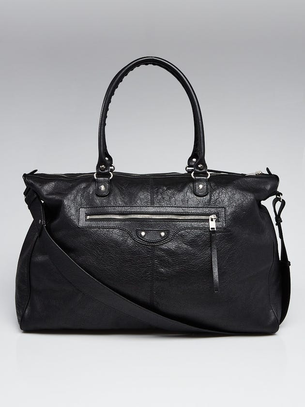 Balenciaga Black Lambskin Leather Classic Weekender Bag
