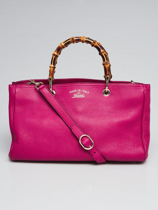 Gucci Purple Pebbled Leather Medium Bamboo Shopper Tote Bag