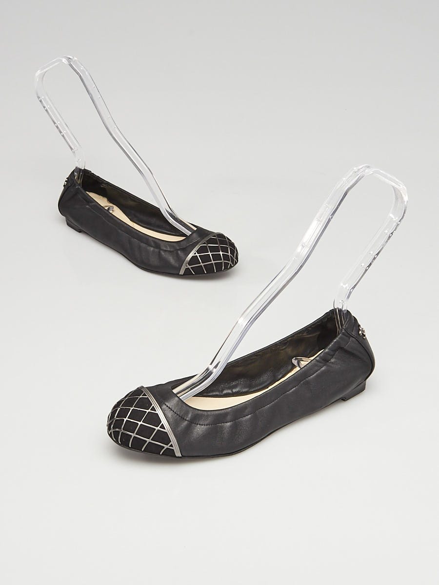 Chanel Black Leather/Suede Caged Cap Toe Ballet Flats Size 5.5/36