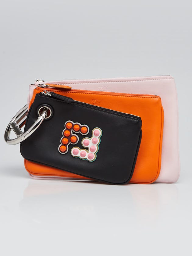 Fendi Black/Pink/Orange Leather Triplette Clutch Bag 8BS001