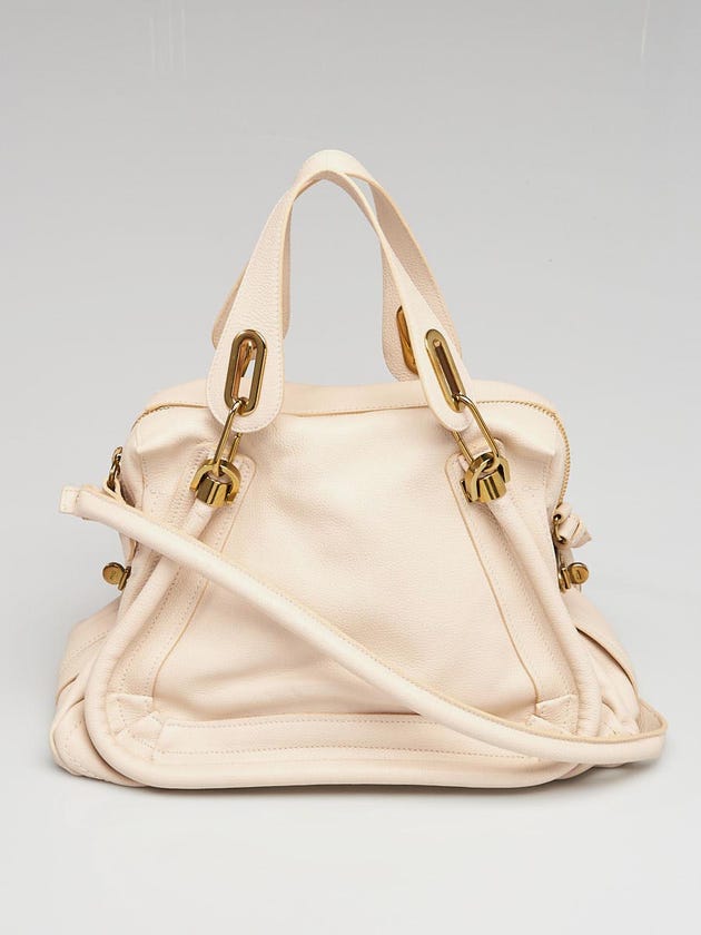 Chloe Husky White Pebbled Leather Medium Paraty Bag