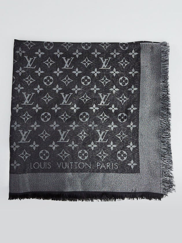 Louis Vuitton Black Monogram Wool/Silk Shine Shawl Scarf