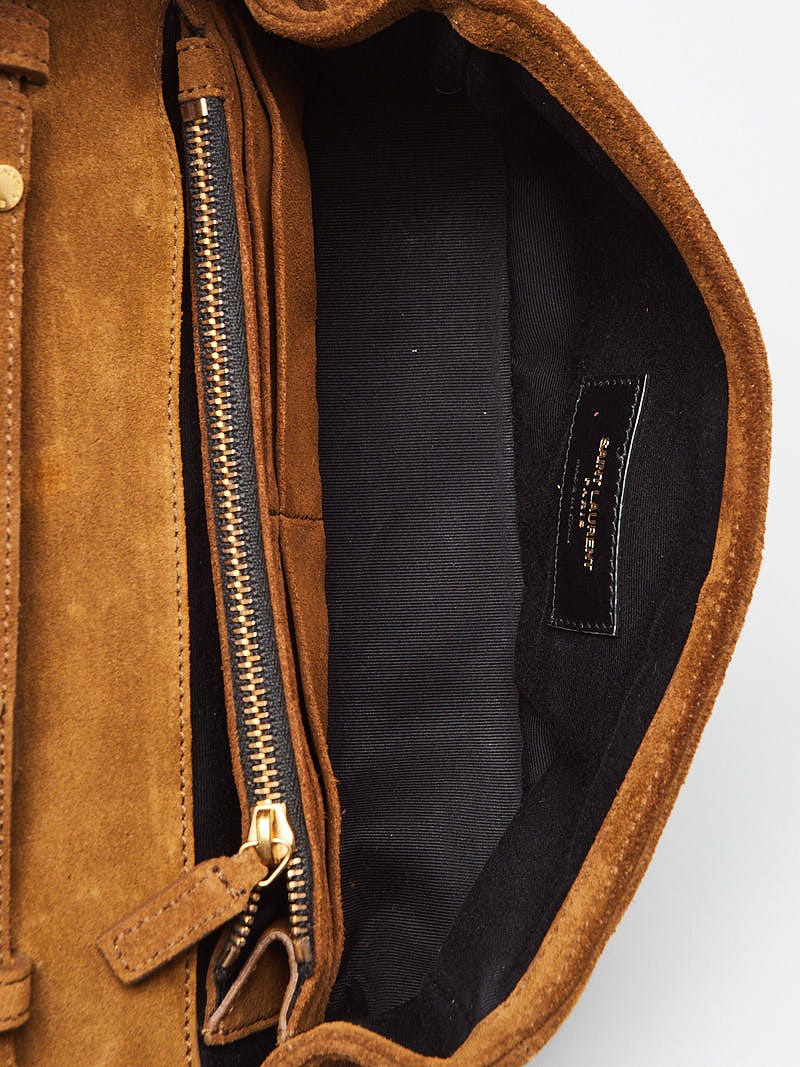 Yves Saint Laurent Brown Suede Small Flap Crossbody Bag