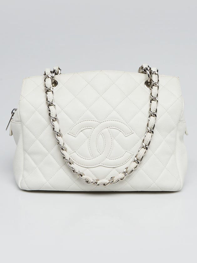 Chanel White Quilted Caviar Leather Petite Timeless Shopping Tote Bag
